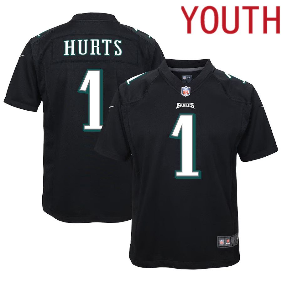 Youth Philadelphia Eagles 1 Jalen Hurts Nike Black Team Game NFL Jersey